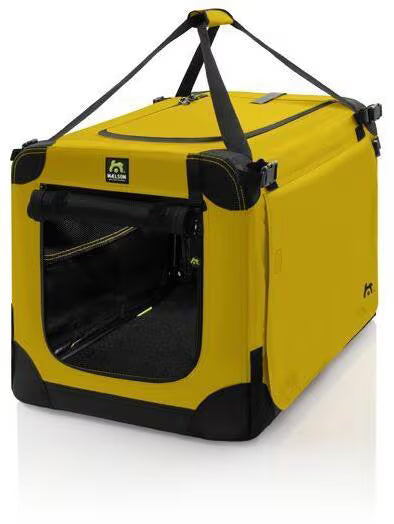 Maelson Soft Kennel Faltbox für Hunde – robuste, faltbare Transportbox mit Mesh-Fenstern. Safran Gelb