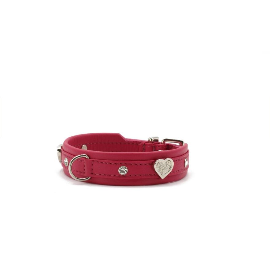 Maul Hundehalsband Philadelphia in Pink mit glitzerndem Herz-Element und Strasssteinen – handgefertigt aus Leder für kleine Hunde.
