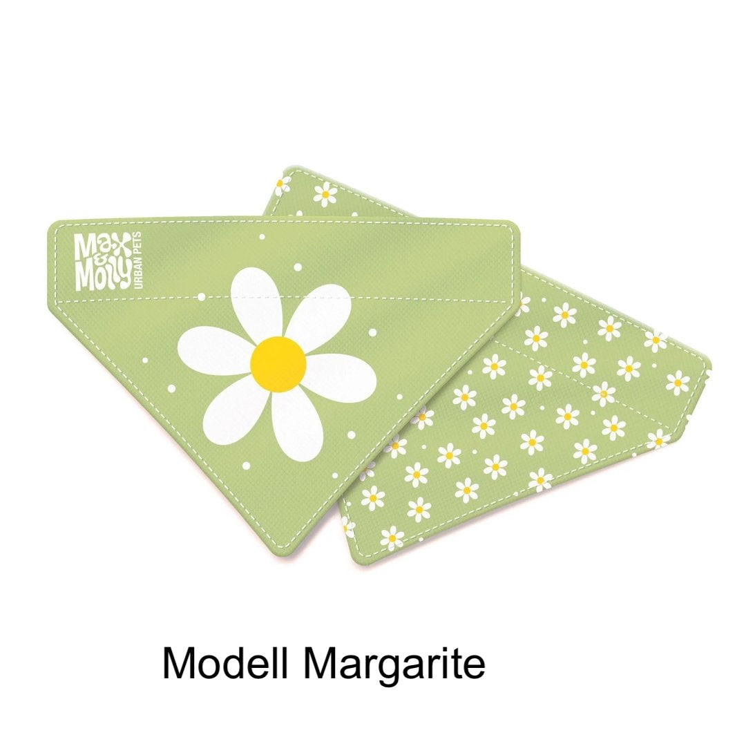 Hundebandana Max & Molly Margarite mit großer weißer Blume auf hellgrün
Wendebandana für Hunde in Margeriten-Design in Grün von Max & Molly
