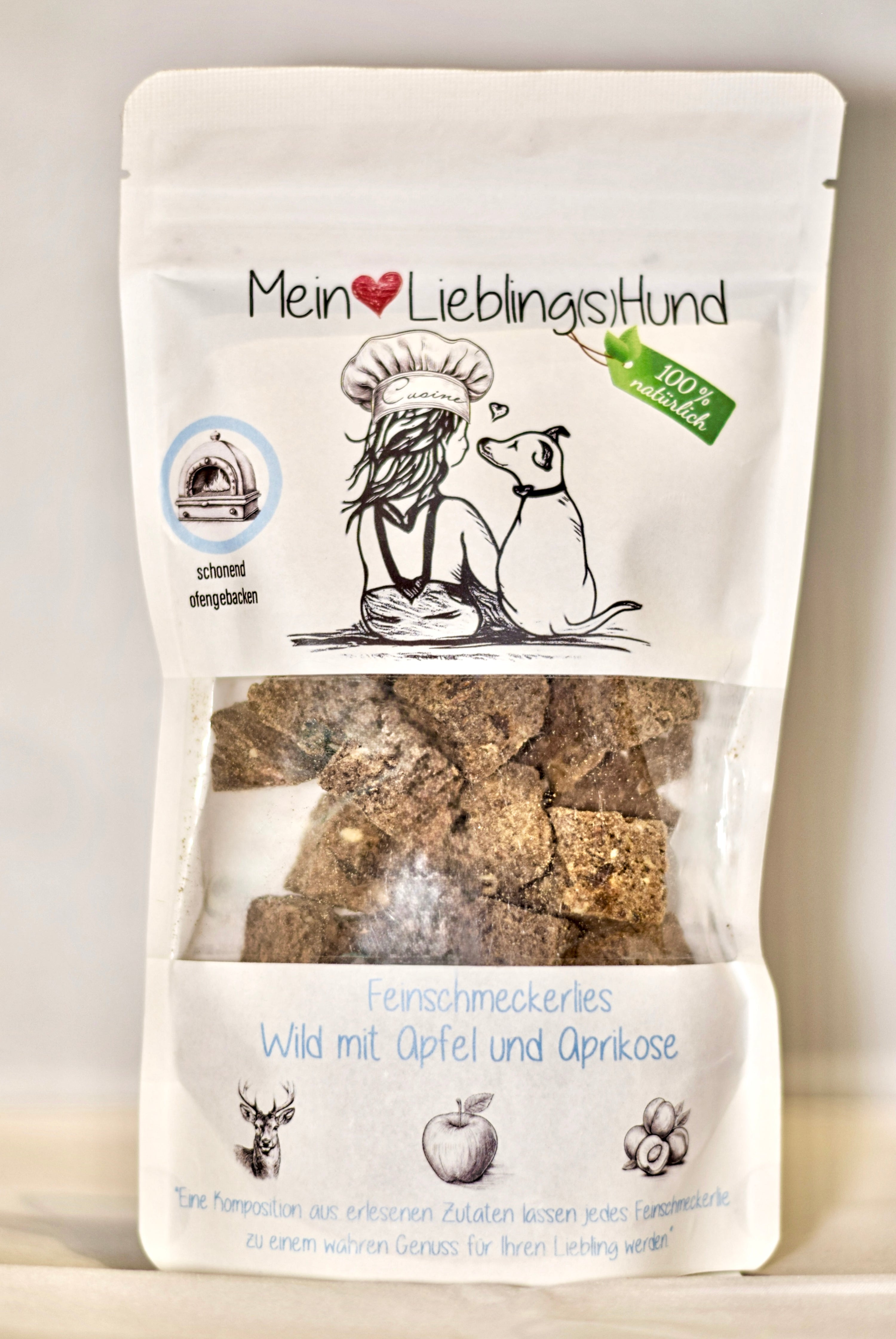 Hundeleckerlies Sorte Wild mit Apfel und Aprikose eingepackt 