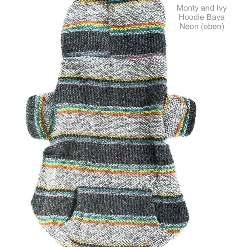 Grau Grün  gestreifter Hundehoodie von Monty & Ivy, Ansicht von oben.