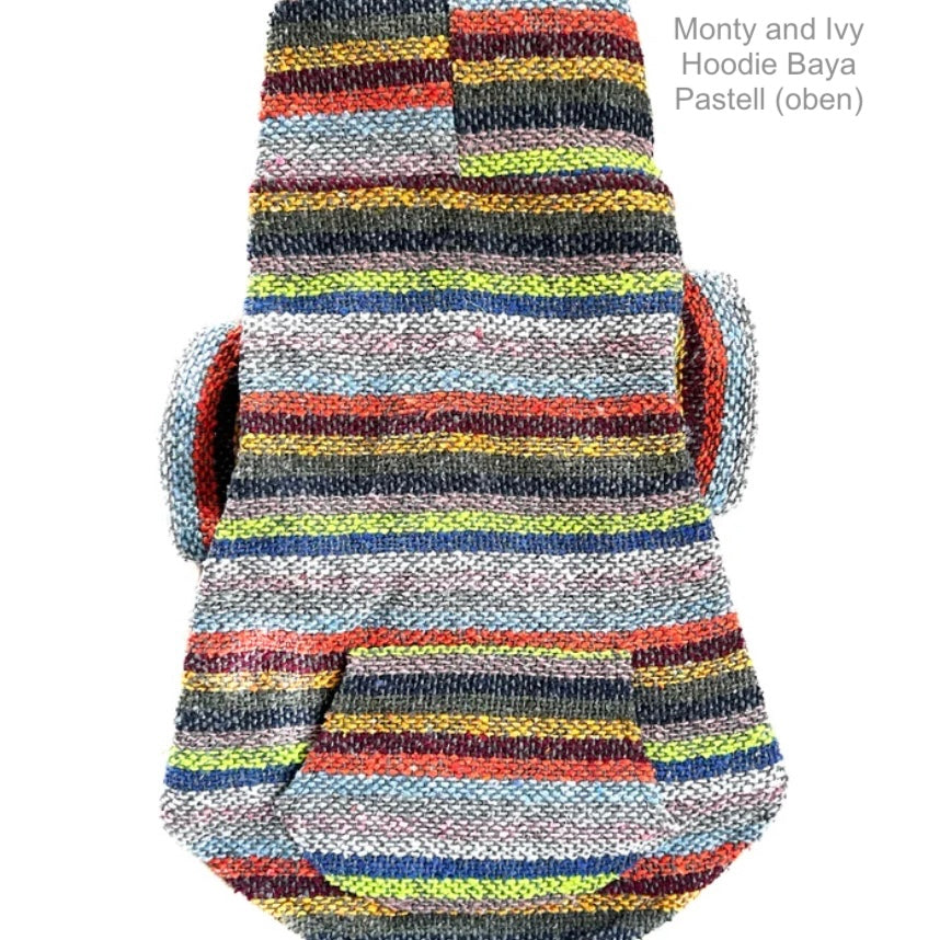 Pastell farbig gestreifter Hundehoodie von Monty & Ivy, Ansicht von unten