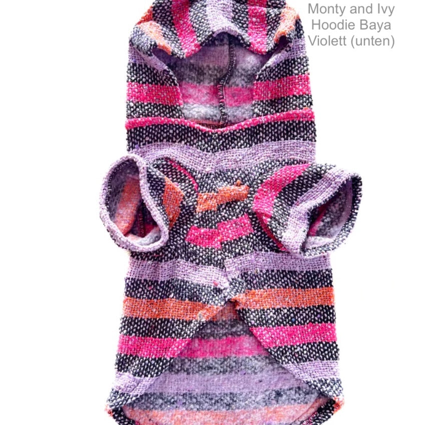 Violett orange  gestreifter Hundehoodie von Monty & Ivy, Ansicht von unten