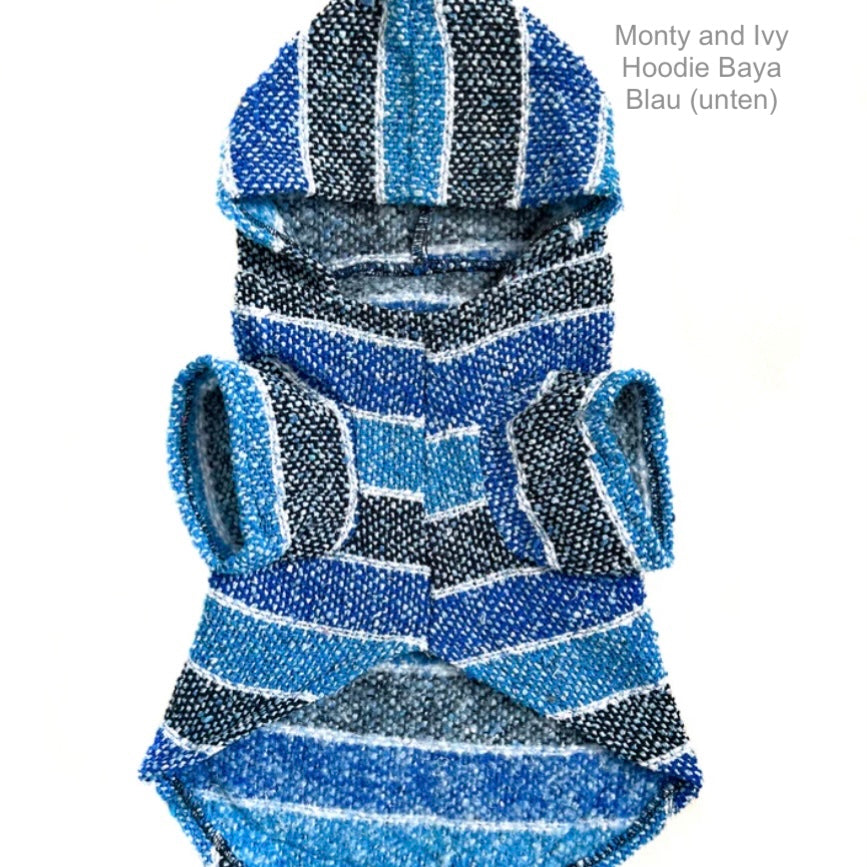 Blau-schwarz gestreifter Hundehoodie von Monty & Ivy, Ansicht von unten