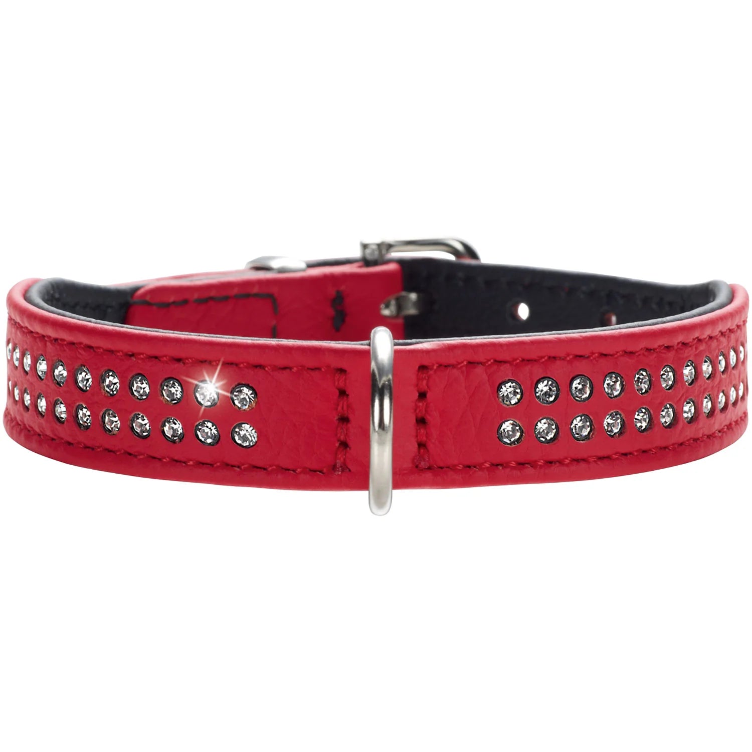 Hunter Halsband Diamond Rot-Schwarz mit Doppelreihe Kunstdiamanten besetzt