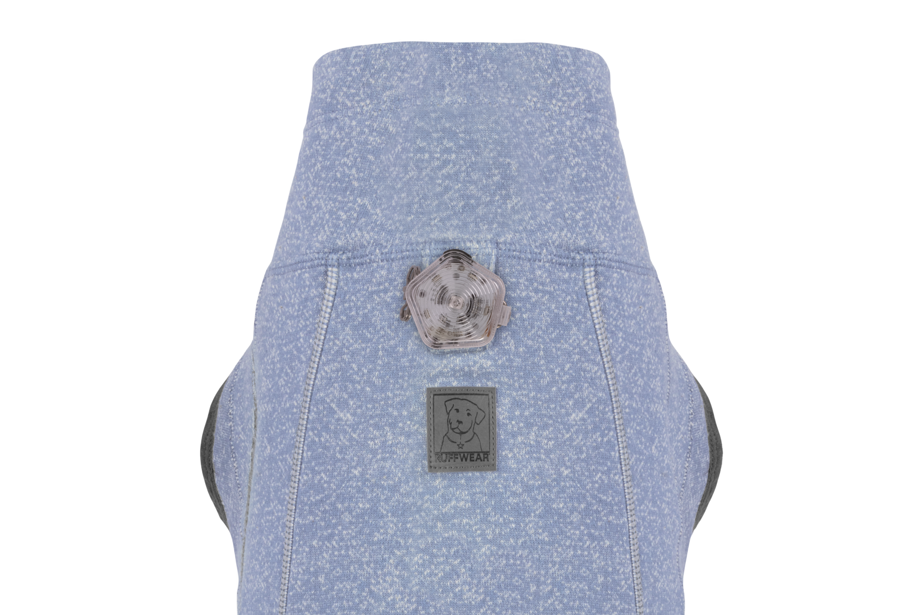 Blauer Ruffwear Hemp Hound Hundepullover mit seitlichem Reißverschluss, großzügigen Ärmelöffnungen und weichem Strickmaterial für Wärme und Bewegungsfreiheit. Draufsicht