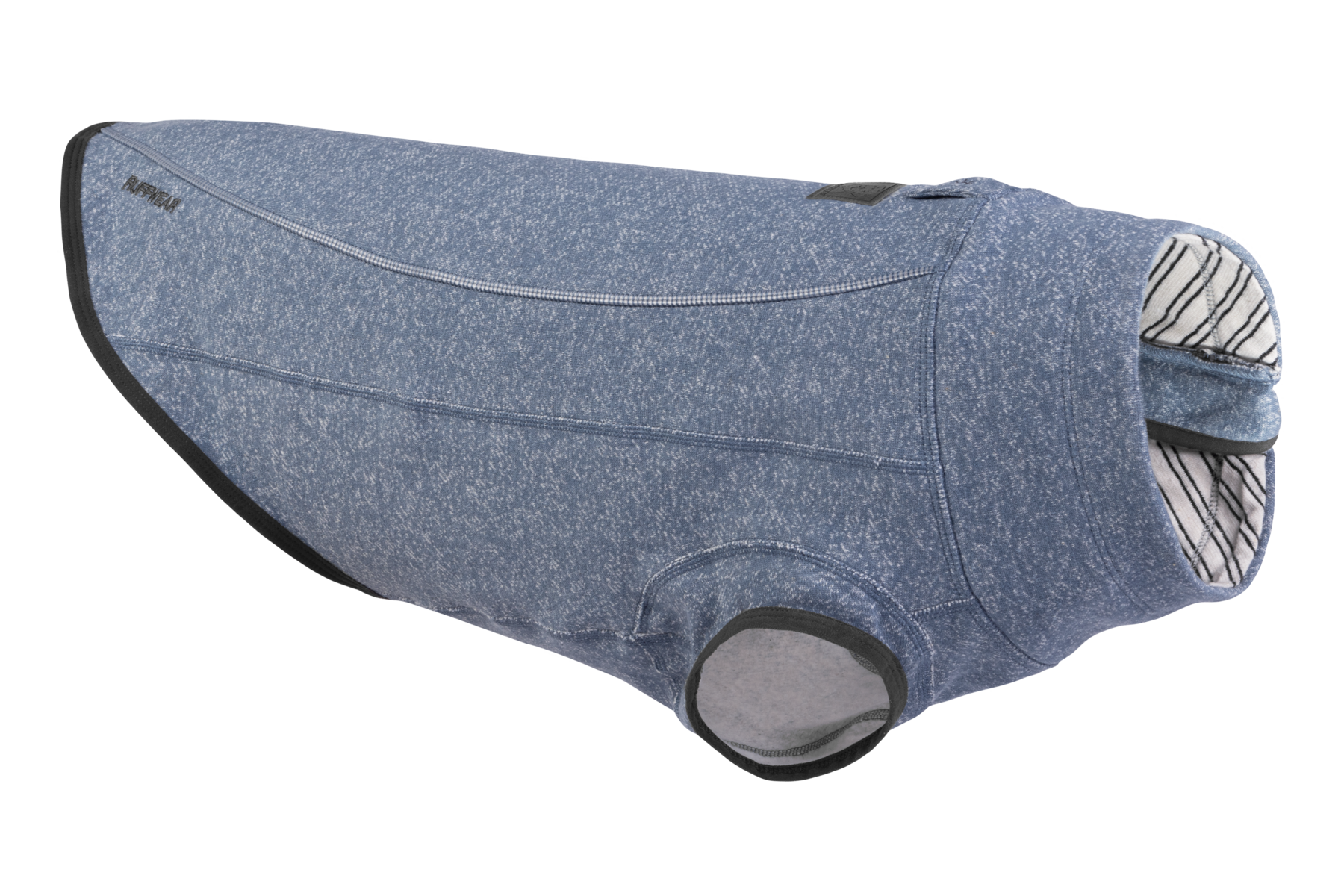 Dunkel-Blauer Ruffwear Hemp Hound Hundepullover mit seitlichem Reißverschluss, großzügigen Ärmelöffnungen und weichem Strickmaterial für Wärme und Bewegungsfreiheit. Linke Seite