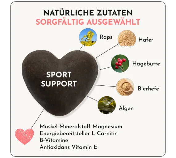 Grafik mit Herzsymbol und den Zutaten des Hundeleckerli