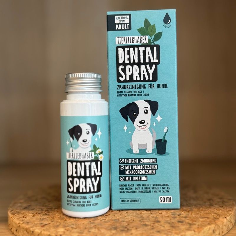 Tierliebhaber Dental Spray für Hunde mit Minzgeschmack, natürliche Zahnpflege gegen Mundgeruch und Zahnbelag, 50 ml Flasche mit Umverpackung
