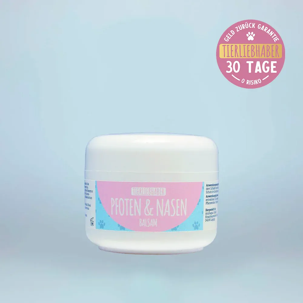 Tierliebhaber Pfoten- & Nasenbalsam für Hunde in weißem Tiegel, pflegender Balsam für trockene Pfoten und empfindliche Hundenasen