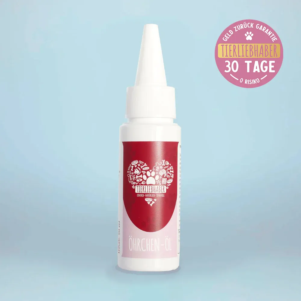 Tierliebhaber Öhrchen-Öl für Hunde in weißer Tropfflasche, sanfte Ohrpflege zur Reinigung und Unterstützung der Ohrhygiene
