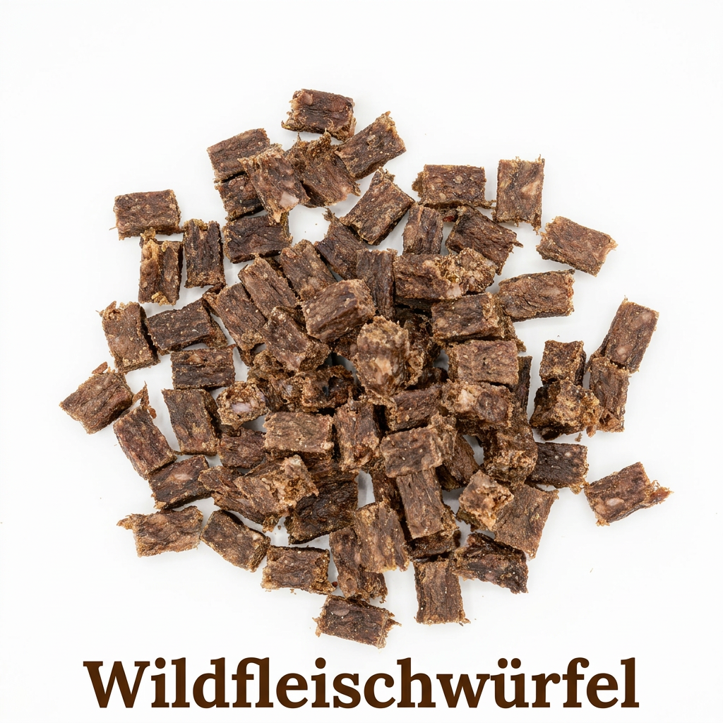 Sammlung dunkelbrauner Wildfleischwürfel