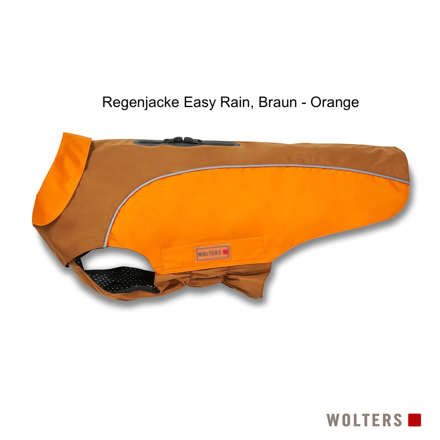 Wolters Regenjacke Easy Rain in Braun-Orange – leichte wasserabweisende Hunderegenjacke mit Geschirraussparung für Spaziergänge bei Regenwetter