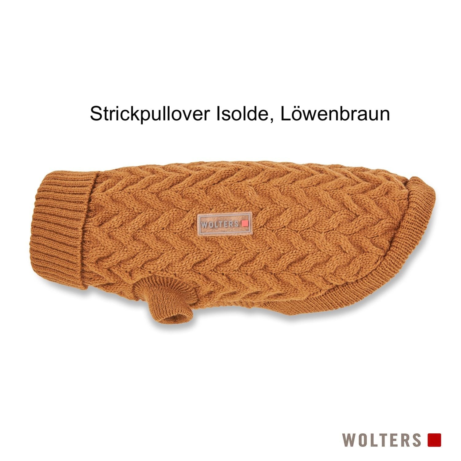 Wolters Strickpullover Isolde in Löwenbraun – warmer gestrickter Hundepullover mit Zopfmuster für kühle Herbst- und Wintertage