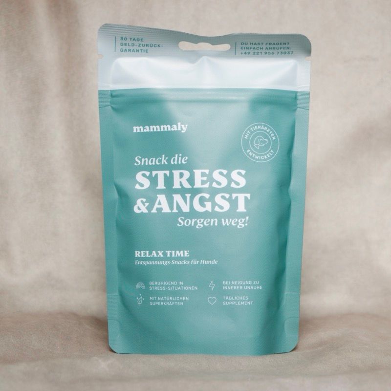 mammaly Relax Time Snack für Hunde gegen Stress und Angst in wiederverschließbarer Tüte, beruhigende Leckerlis mit natürlichen Inhaltsstoffen
