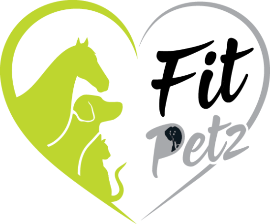 Logo von Fit Petz: Herzform mit Silhouetten von Pferd, Hund und Katze.